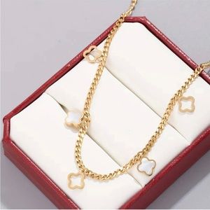 Women’s 18K Gold Plated Titanium Stainless Steel Necklace White Clover Bohemian